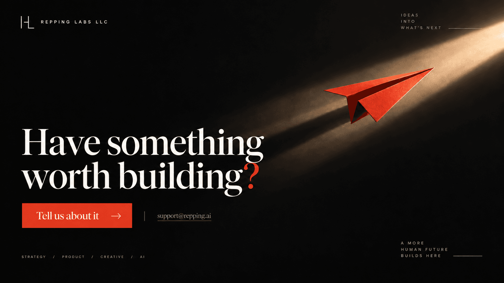 A vermilion paper plane moving through a warm beam of light