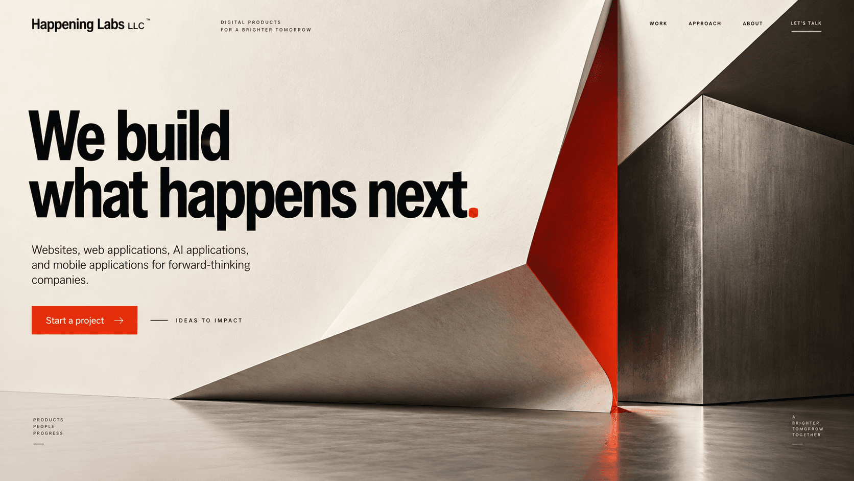Abstract paper and metal architecture with a vermilion center